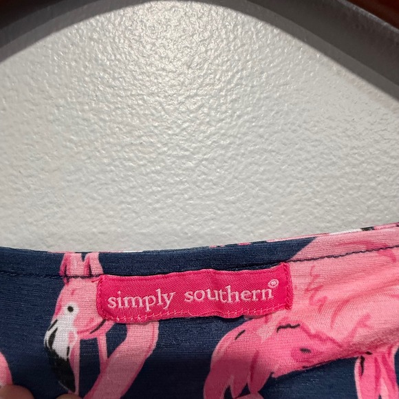 Simply Southern Navy Pink Flamingo Bell Sleeve Top Womens Small preppy costal - Picture 4 of 5